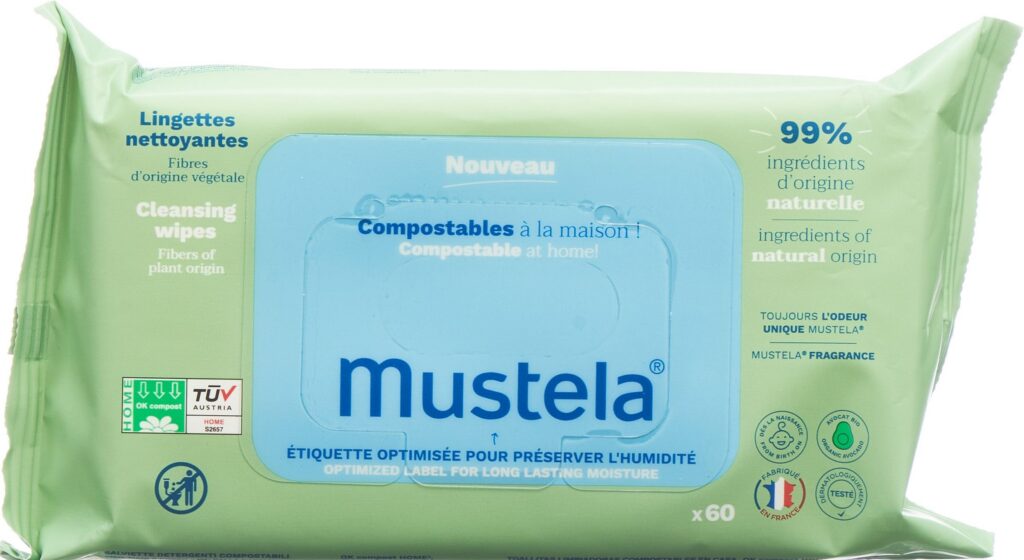 MUSTELA lingettes peau normal compostables 60 pce