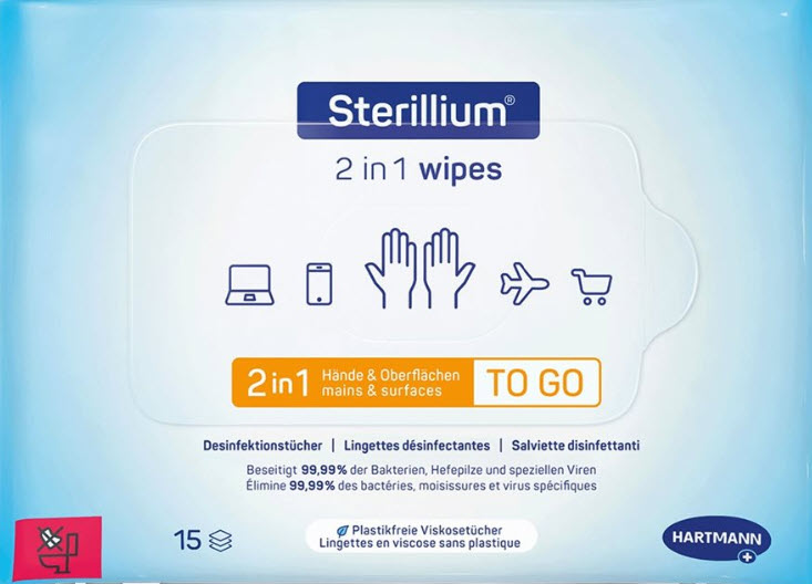 STERILLIUM 2en1 wipes 15 pce