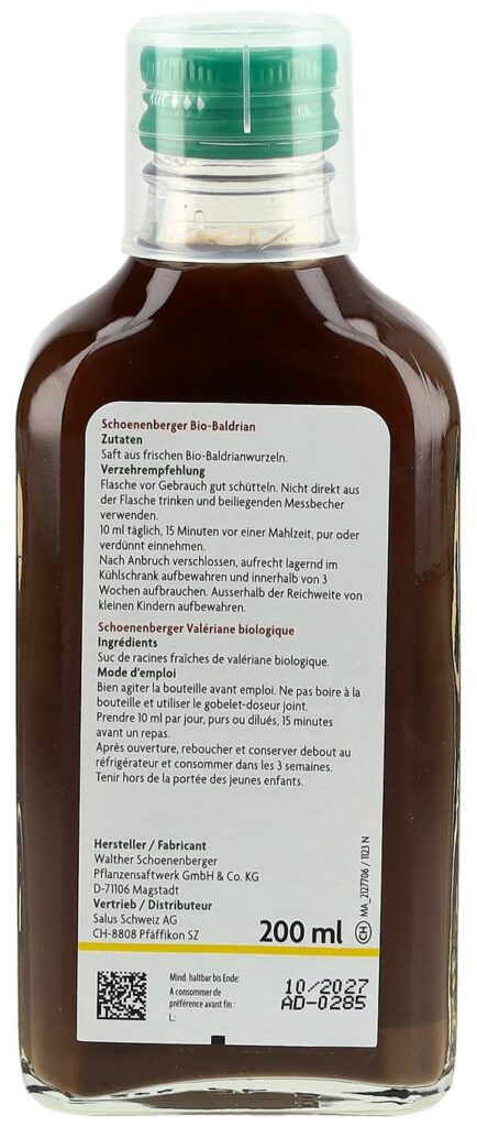 SCHOENENBERGER Valériane suc plant fraî bio 200 ml