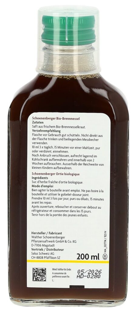 SCHOENENBERGER Ortie suc plantes fraî bio 200 ml