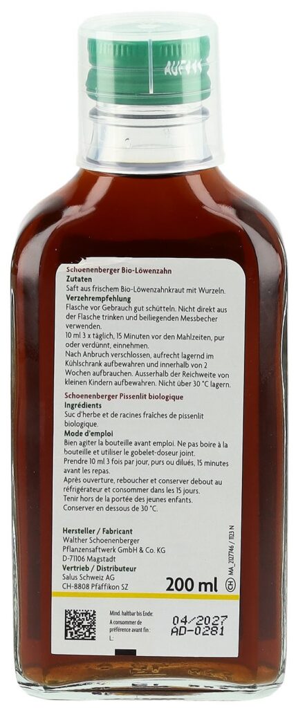 SCHOENENBERGER Pissenlit suc plant fraî bio 200 ml