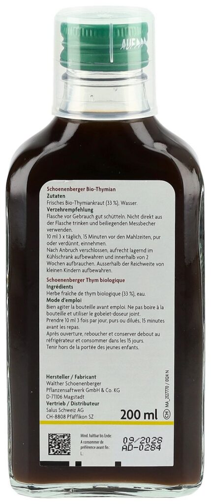SCHOENENBERGER Thym boisson plant fraî bio 200 ml