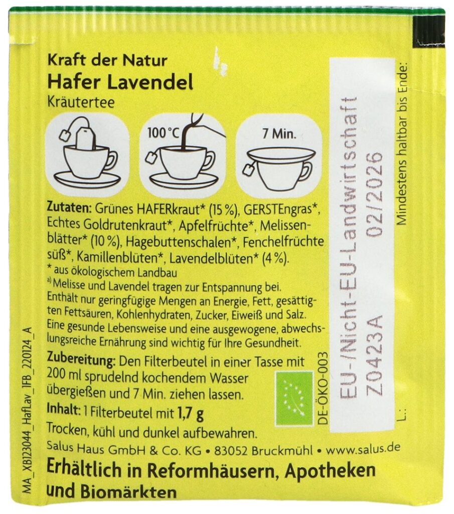 SALUS Tisane avoine lavande bio 15 pce