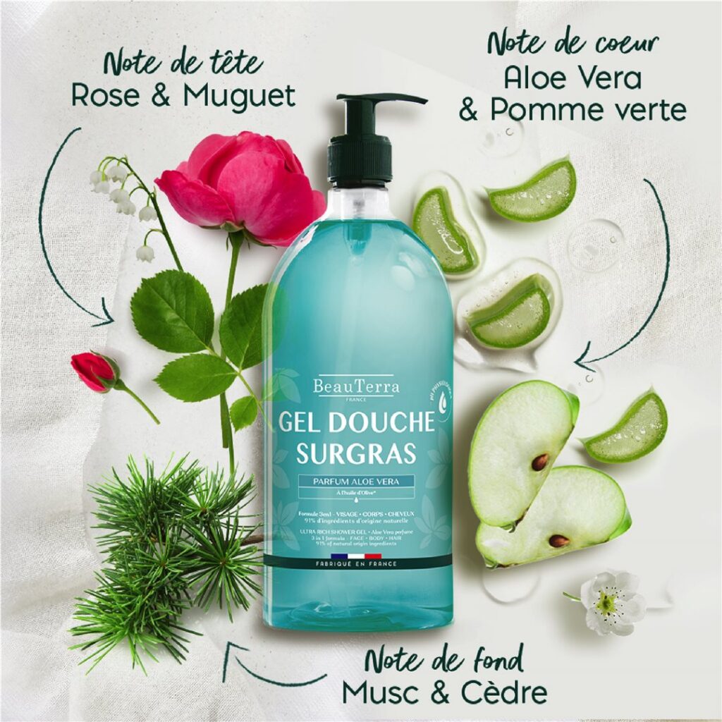 BEAUTERRA gel douche surgras aloé vera 1000 ml