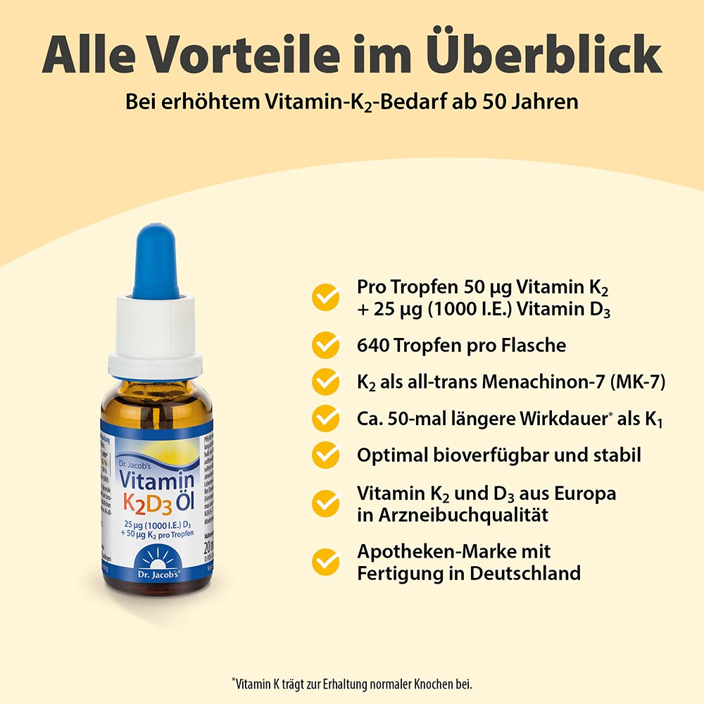 DR. JACOB'S vitamine K2 D3 huile 50 mcg MK7 20 ml