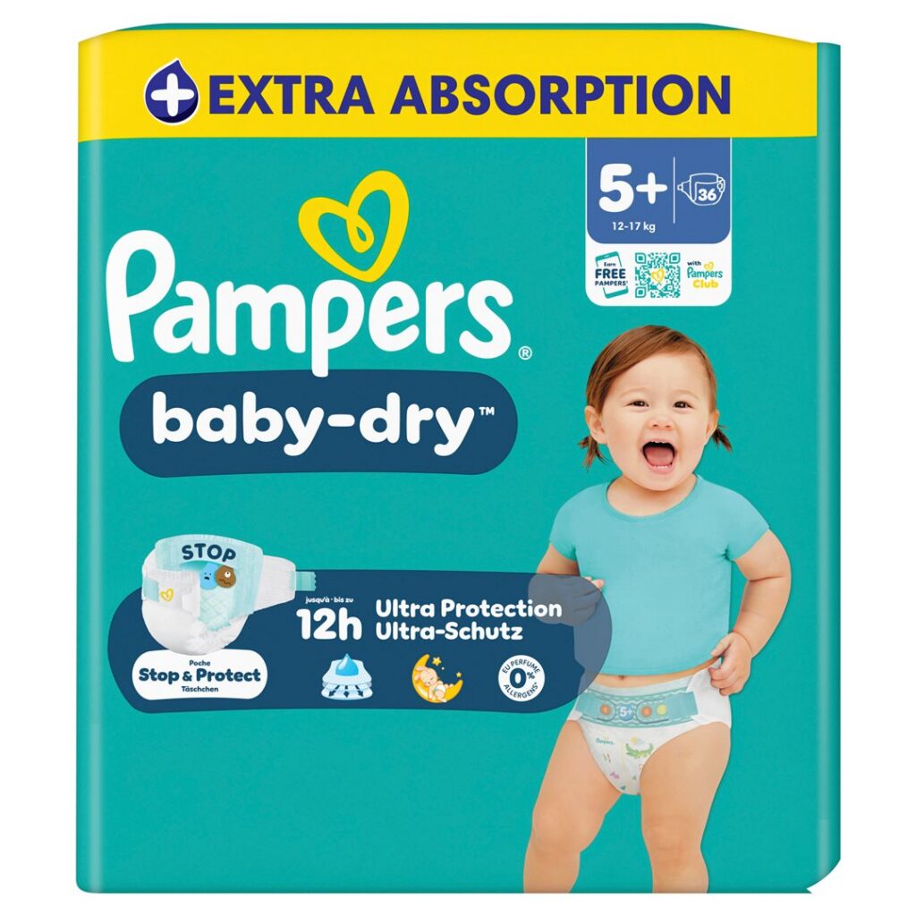 PAMPERS Baby Dry Gr5+ 12-17kg Juni Pl pa éc 36 pce