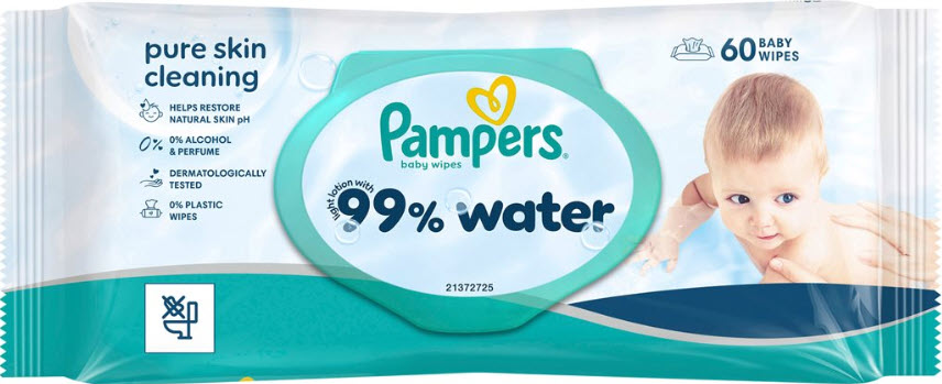 PAMPERS lingettes humides 99% Water 60 pce
