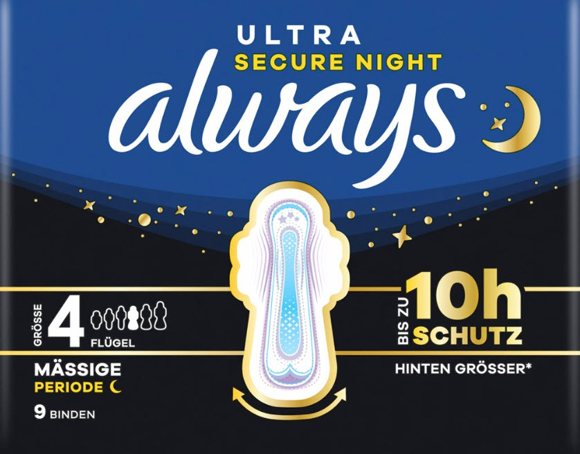 ALWAYS Ultra serv hyg Gr4 Secure Night aile 9 pce