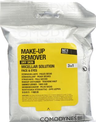 COMODYNES lingettes démaquill peaux sèches 20 pce