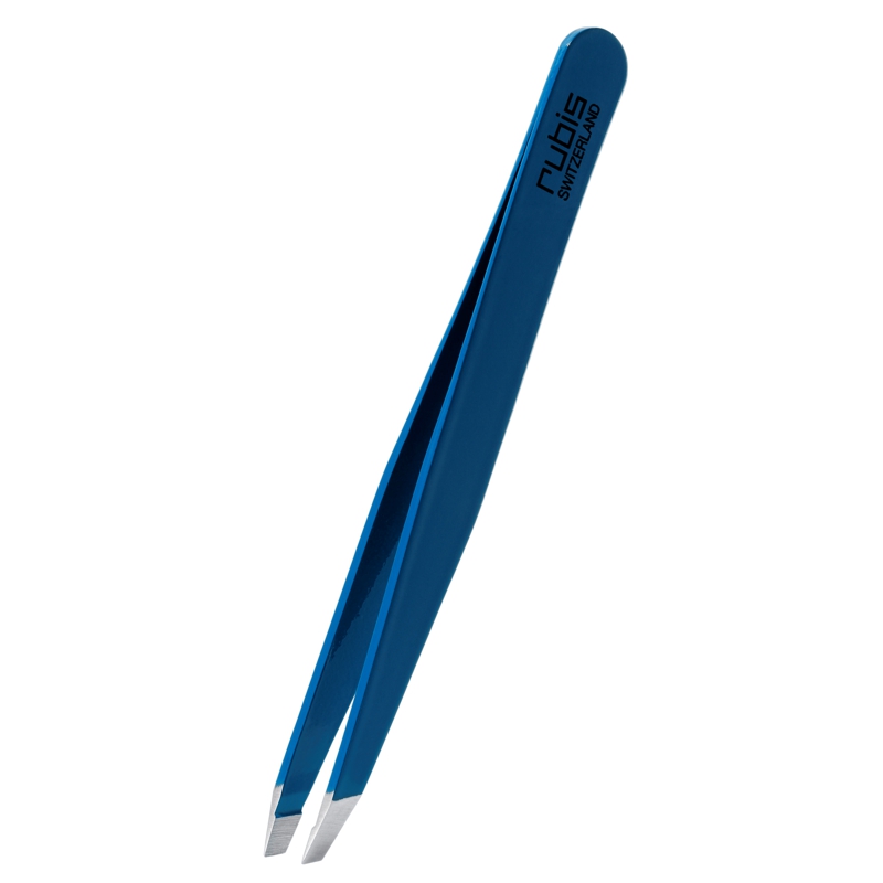 RUBIS pincette biseautée bleue inox