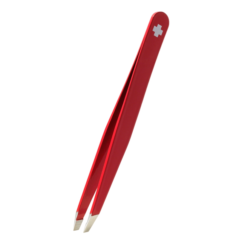 RUBIS pincette croix suisse biseautée rouge inox