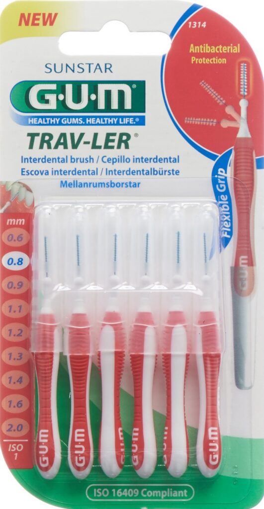 GUM Trav-Ler 0.8mm ISO1 cyl rouge 6 pce