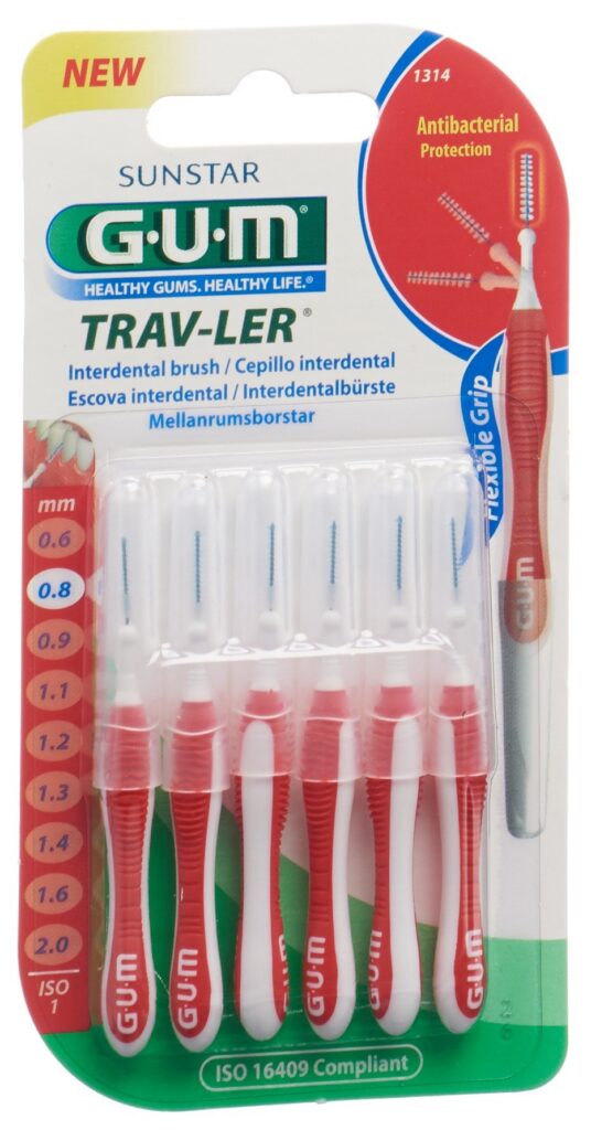 GUM Trav-Ler 0.8mm ISO1 cyl rouge 6 pce