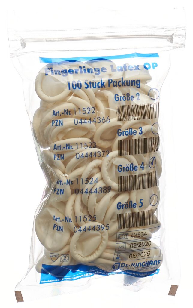 DR. JUNGHANS doigtiers latex Gr4 non poudr 100 pce