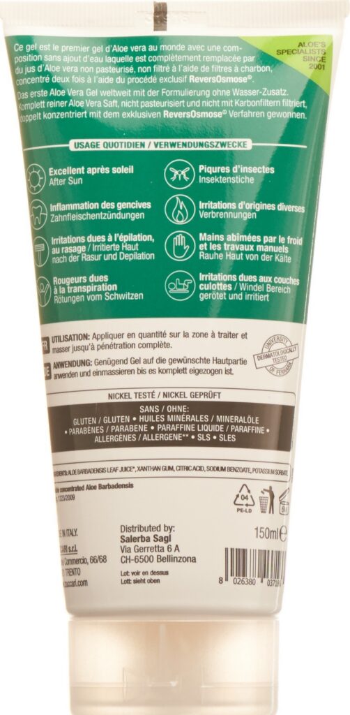 ZUCCARI véritable gel d'aloe vera tb 150 ml