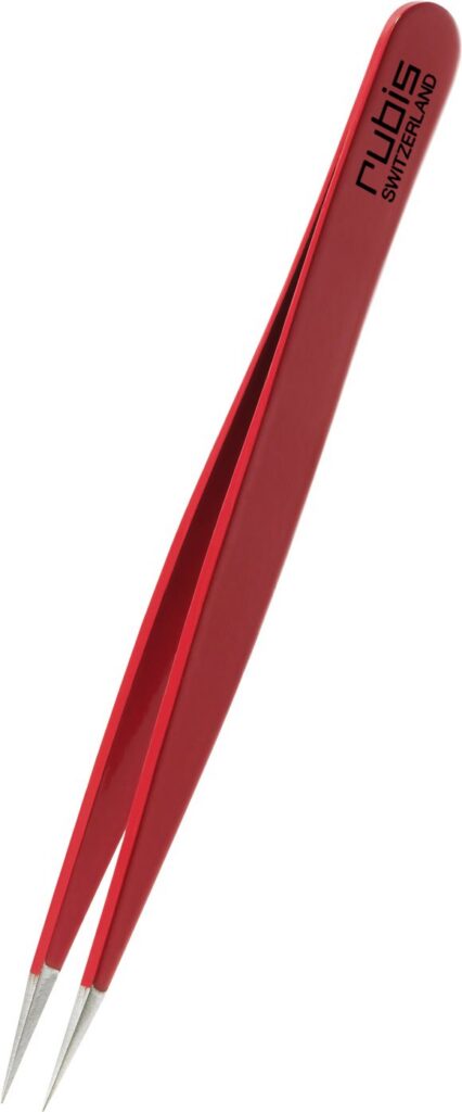 RUBIS pincette pointue rouge inox