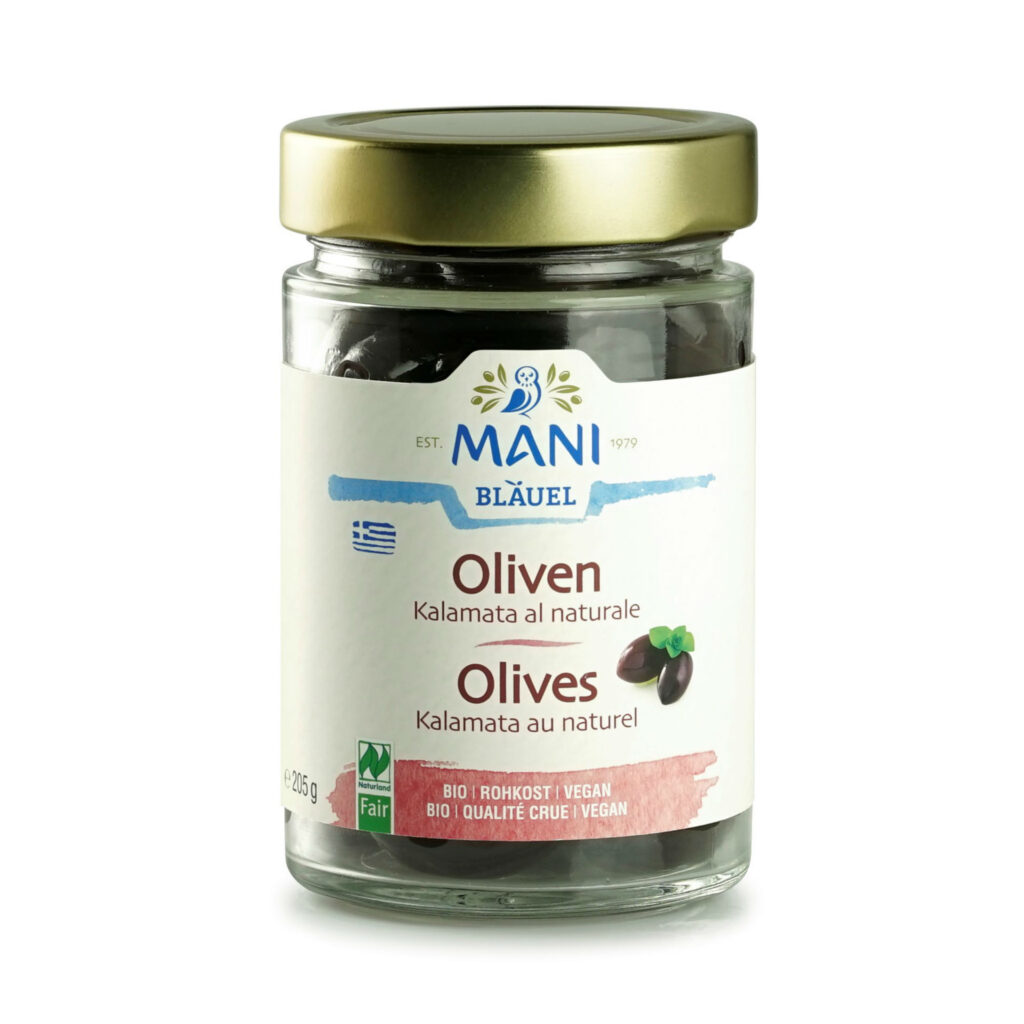 MANI Olives Kalamata au naturel cru bio 205 g