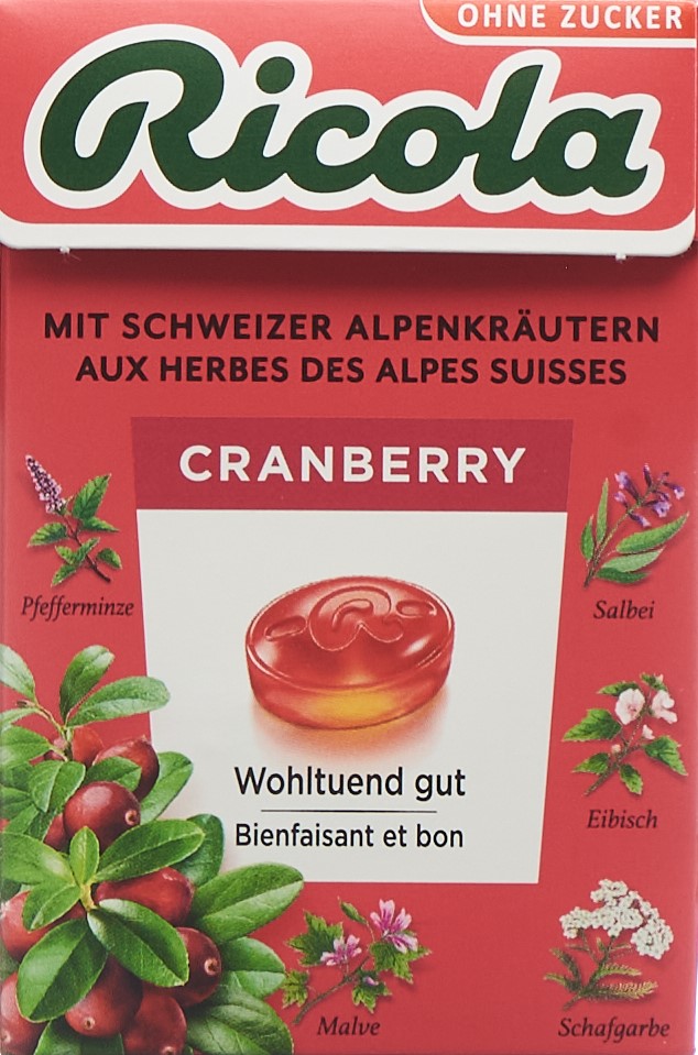 RICOLA bonbons cranberry ss as box 50 g