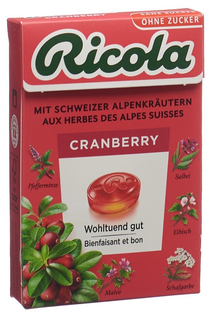 RICOLA bonbons cranberry ss as box 50 g