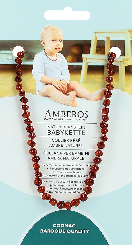 AMBEROS collier bébé ambre naturel baro cognac