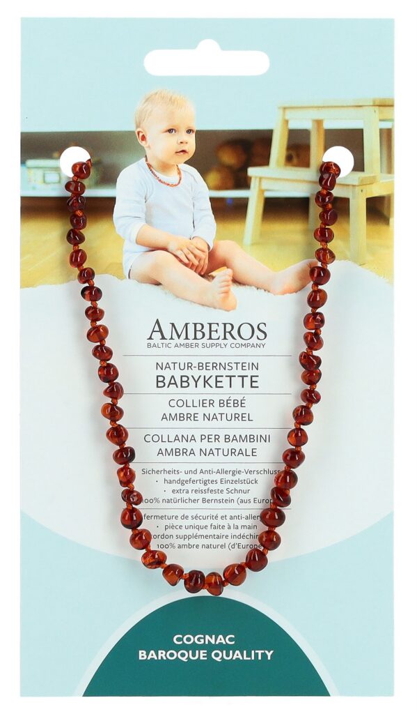 AMBEROS collier bébé ambre naturel baro cognac