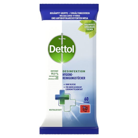 DETTOL lingettes désinfection et nettoyage 60 pce