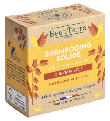 BEAUTERRA shampooing solide cheveux secs abim 75 g