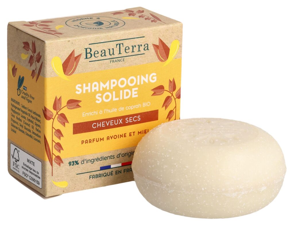 BEAUTERRA shampooing solide cheveux secs abim 75 g