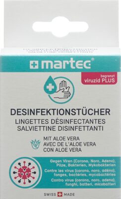 MARTEC Lingettes désinfectantes a aloe vera 10 pce