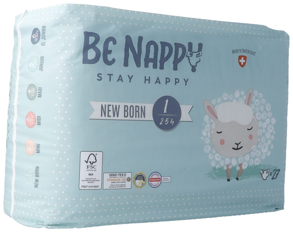 BE NAPPY Couches Gr1 2-5kg New Born 27 pce