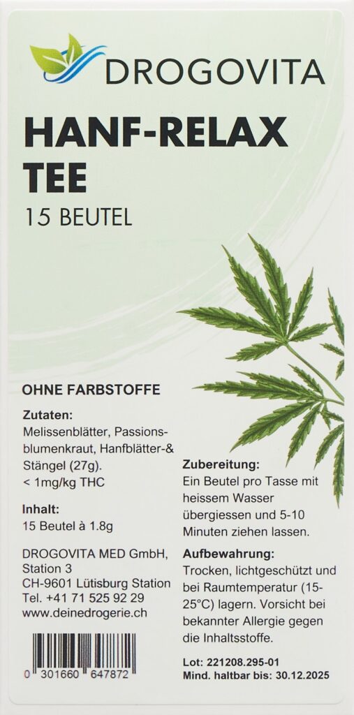 DROGOVITA thé relaxant au chanvre sach 15 pce